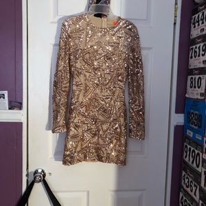 Rose gold sequined long sleeve tight dress